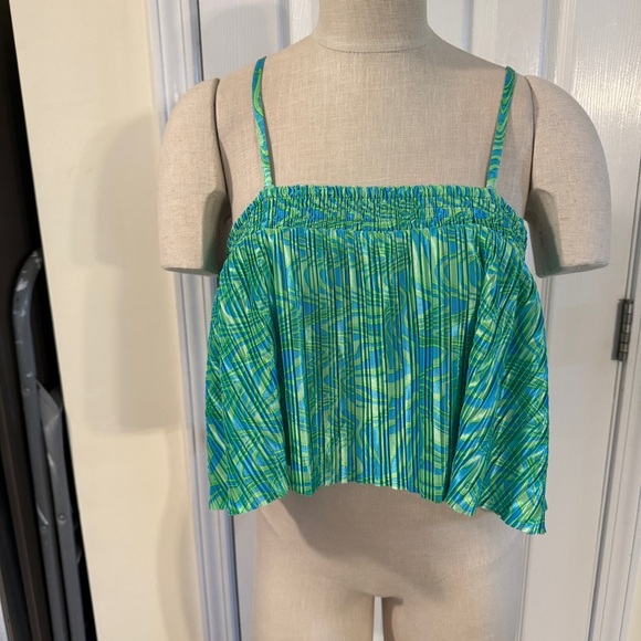 BP. Tops - BP. Pleated Green Blue Abstract Print Crop Cami Top Size Large